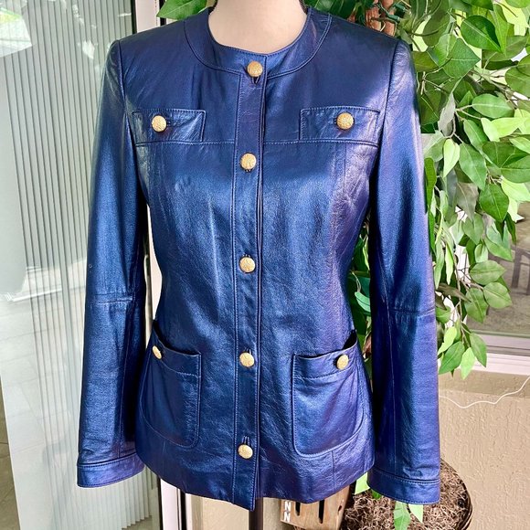 St. John Jackets & Blazers - St John Women’s Electric Blue Genuine Lamb Leather Jacket, Size 2